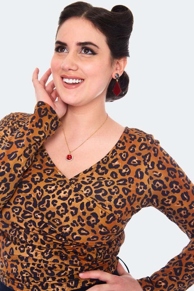Leopard Print Wrap Top-Voodoo Vixen-Dark Fashion Clothing