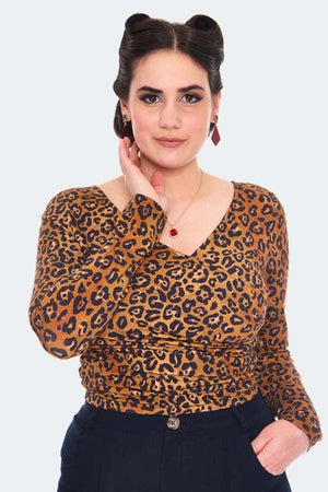 Leopard Print Wrap Top-Voodoo Vixen-Dark Fashion Clothing