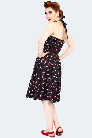Libby Lipstick Print Flared Dress-Voodoo Vixen-Dark Fashion Clothing