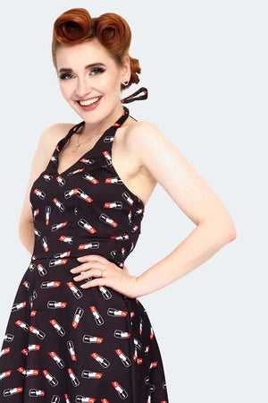 Libby Lipstick Print Flared Dress-Voodoo Vixen-Dark Fashion Clothing