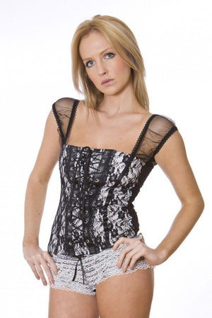 Lucy Gothic Top In Cotton And Lace Overlay-Burleska-Dark Fashion Clothing