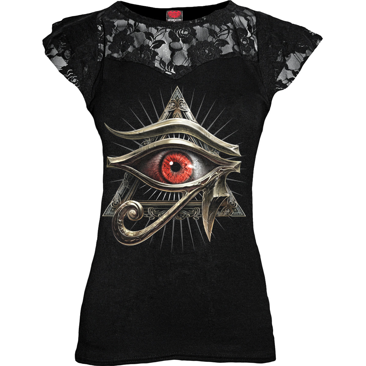 Evil Eye (Screen Print) - Lace Layered Cap Sleeve Top Black