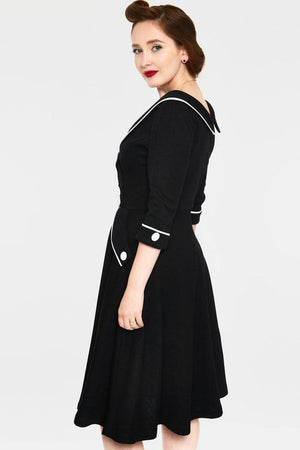 Marica 1950s Herringbone Wide Collar Flared Dress-Voodoo Vixen-Dark Fashion Clothing