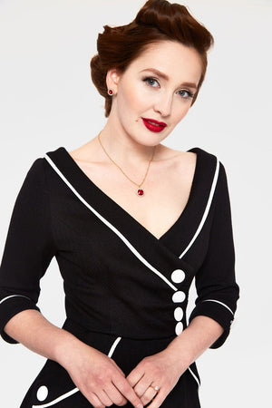 Marica 1950s Herringbone Wide Collar Flared Dress-Voodoo Vixen-Dark Fashion Clothing