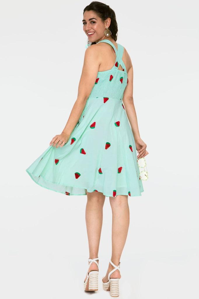 Maureen Watermelon Embroidery Flared Dress-Voodoo Vixen-Dark Fashion Clothing