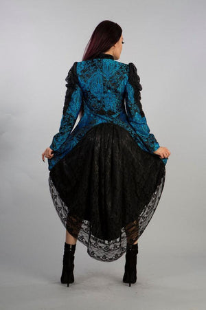 Megna Ladies Jacket in Blue Black Jacquard-Burleska-Dark Fashion Clothing