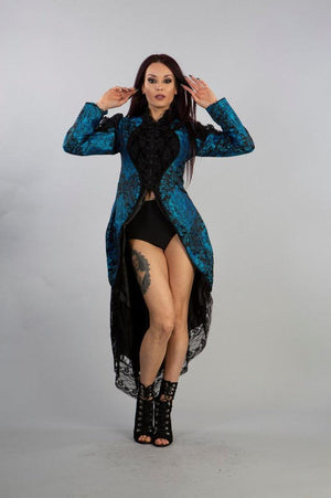 Megna Ladies Jacket in Blue Black Jacquard-Burleska-Dark Fashion Clothing