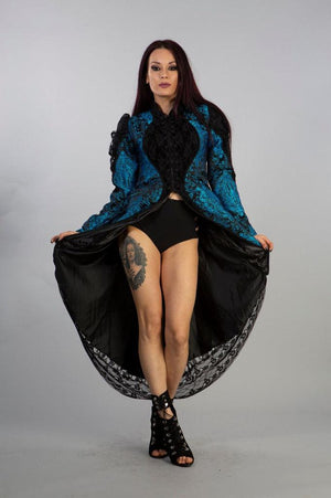Megna Ladies Jacket in Blue Black Jacquard-Burleska-Dark Fashion Clothing