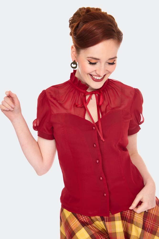 Mesh Panel Short Sleeve Blouse-Voodoo Vixen-Dark Fashion Clothing