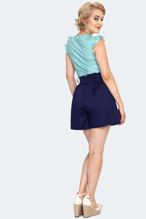 Navy High Waist Shorts-Voodoo Vixen-Dark Fashion Clothing