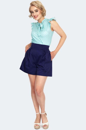 Navy High Waist Shorts-Voodoo Vixen-Dark Fashion Clothing