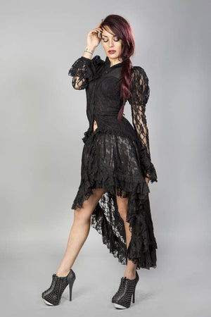 Nerreza Tail Victorian Gothic Jacket In Black Lace-Burleska-Dark Fashion Clothing