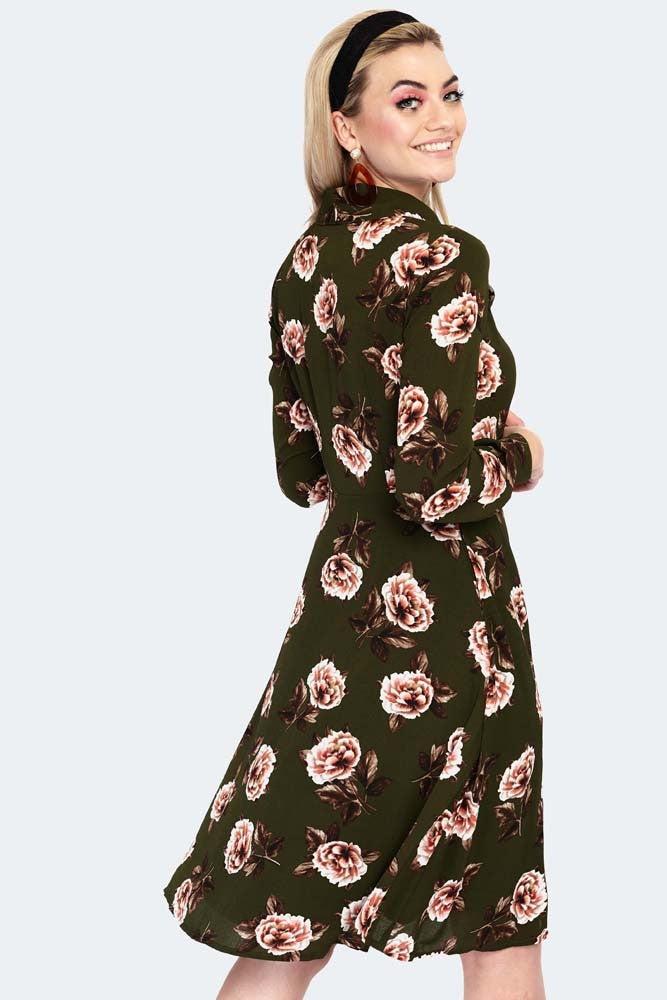 Nora Floral 40s Style Tea Dress-Voodoo Vixen-Dark Fashion Clothing