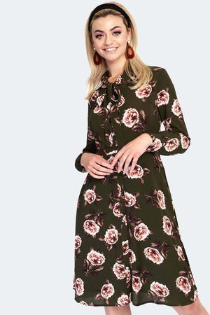 Nora Floral 40s Style Tea Dress-Voodoo Vixen-Dark Fashion Clothing
