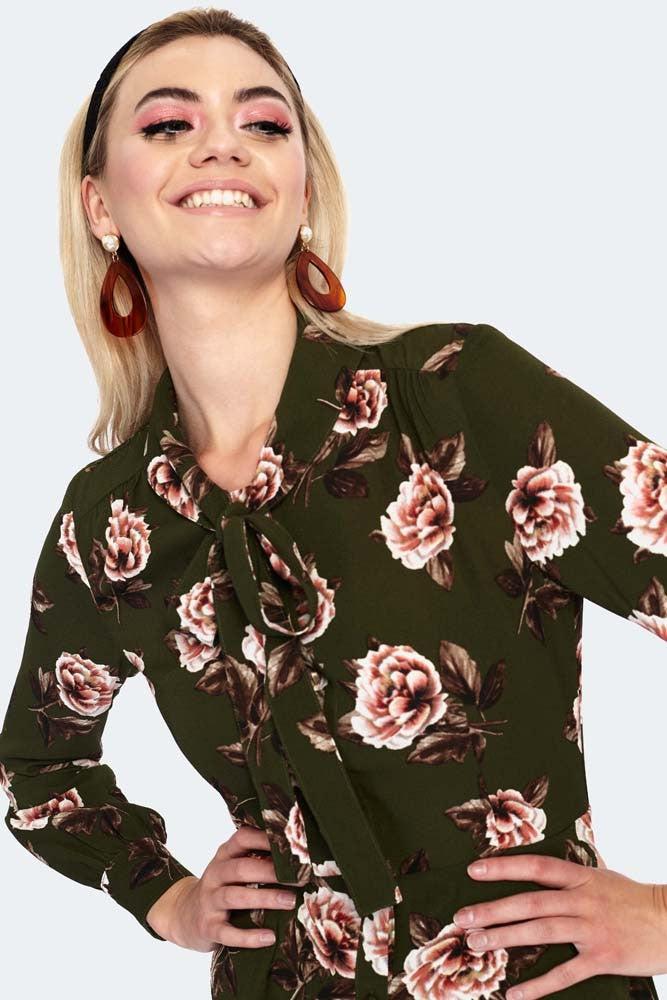 Nora Floral 40s Style Tea Dress-Voodoo Vixen-Dark Fashion Clothing