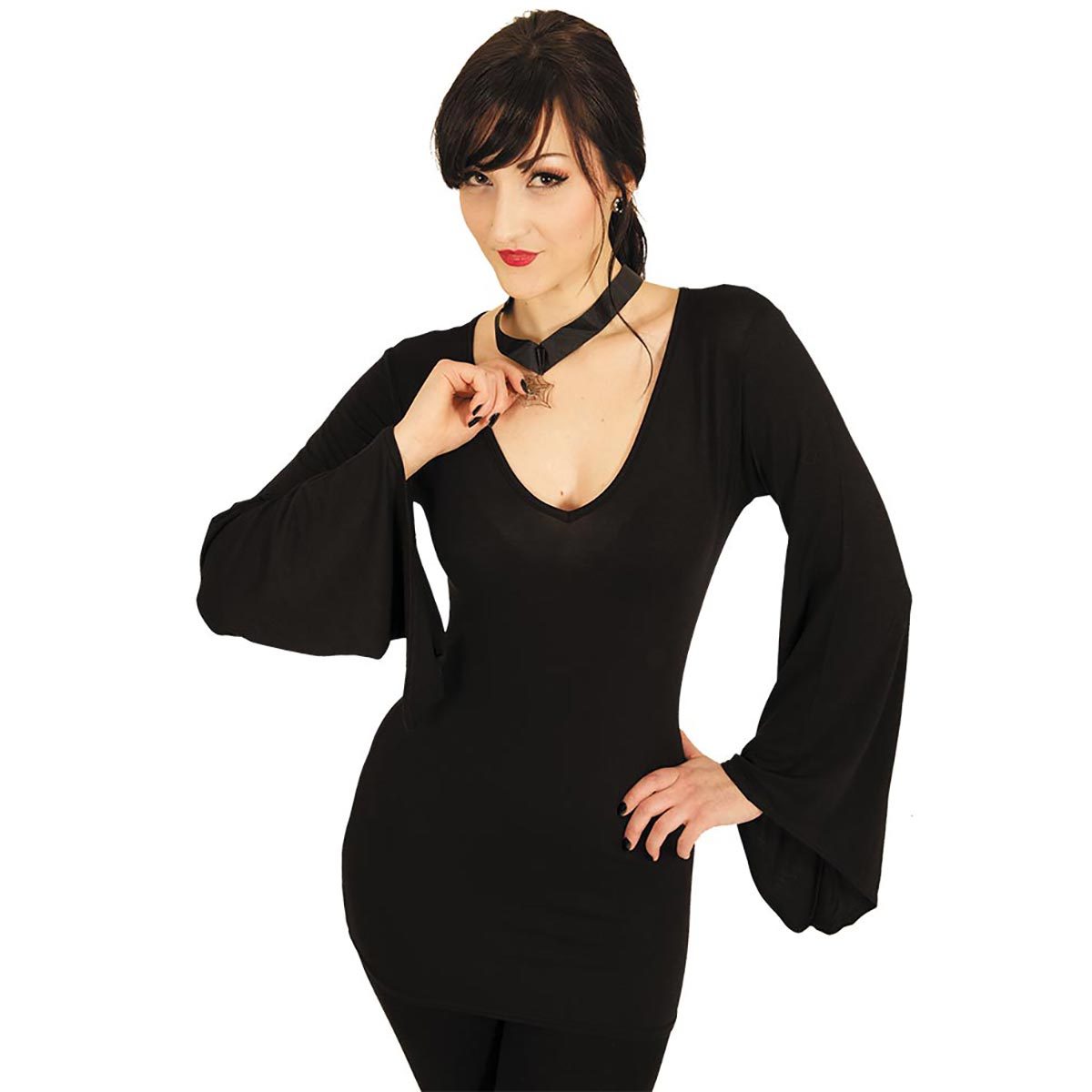 Gothic Elegance - V Neck Goth Sleeve Top Black
