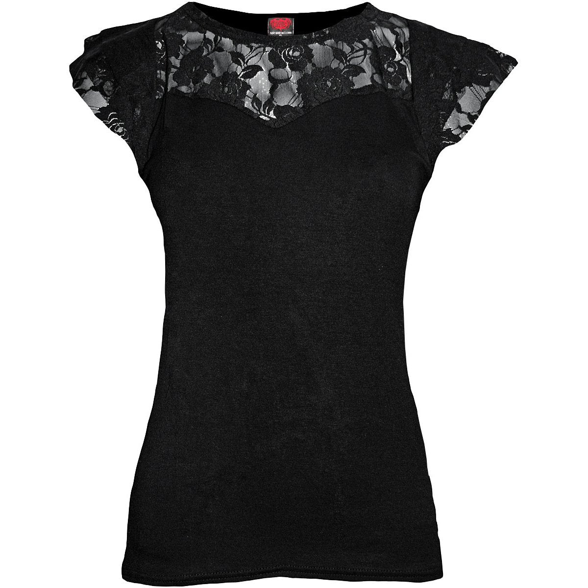 Gothic Elegance - Lace Layered Cap Sleeve Top Black