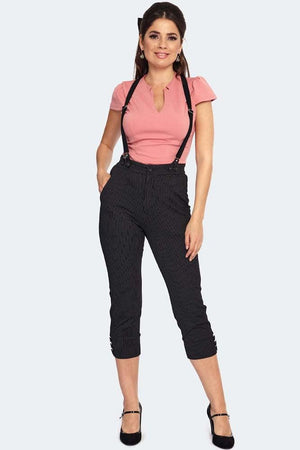 Pinstripe Suspender Capri Trousers-Voodoo Vixen-Dark Fashion Clothing