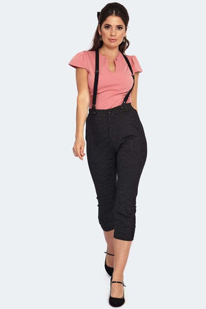 Pinstripe Suspender Capri Trousers-Voodoo Vixen-Dark Fashion Clothing