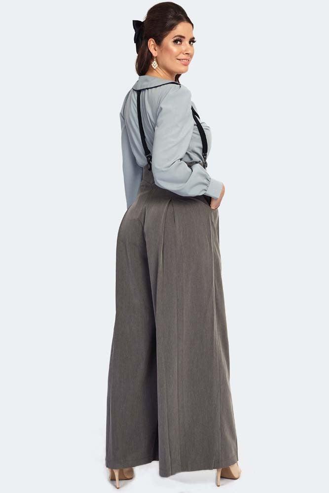 Pinstripe Suspender Wide Leg Trousers-Voodoo Vixen-Dark Fashion Clothing