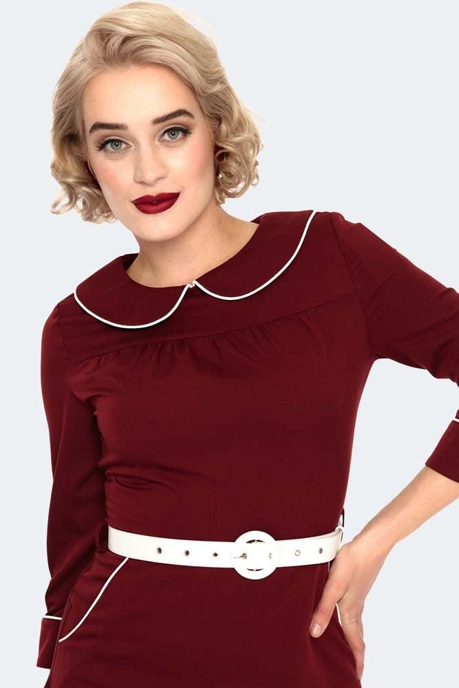 Piping Detail 40s Style Dress by Voodoo Vixen Dark Fashion Clothing