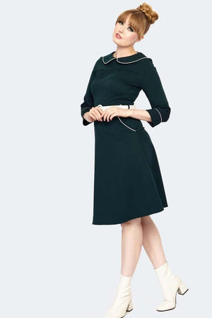 Piping Detail 40s Style Dress-Voodoo Vixen-Dark Fashion Clothing