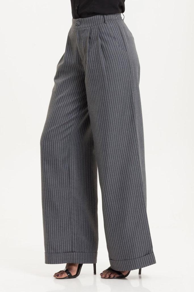 Pippa Pin Stripe Trousers-Voodoo Vixen-Dark Fashion Clothing