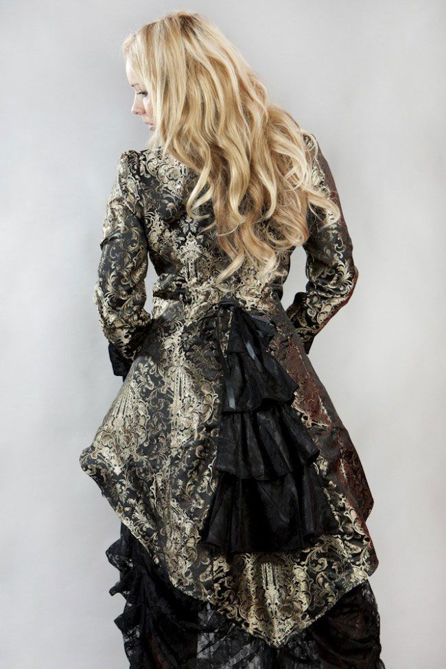 Pirate Ladies Coat In Gold King Brocade-Burleska-Dark Fashion Clothing