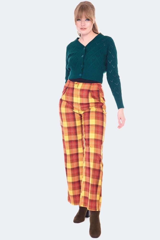 Plaid Vintage Style High Waisted Trousers-Voodoo Vixen-Dark Fashion Clothing