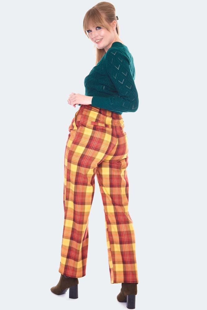 Plaid Vintage Style High Waisted Trousers-Voodoo Vixen-Dark Fashion Clothing