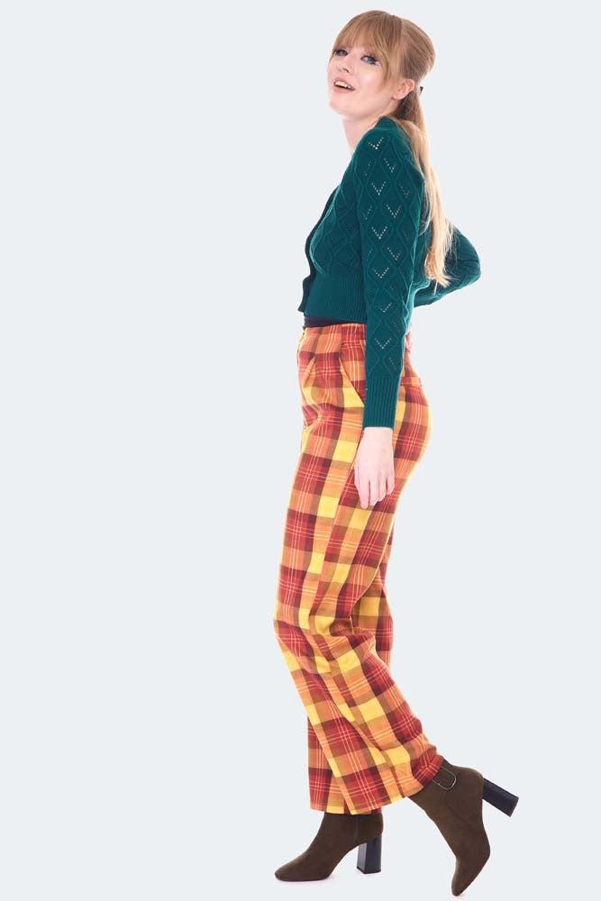 Plaid Vintage Style High Waisted Trousers-Voodoo Vixen-Dark Fashion Clothing