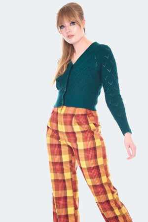 Plaid Vintage Style High Waisted Trousers-Voodoo Vixen-Dark Fashion Clothing