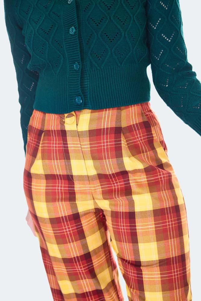 Plaid Vintage Style High Waisted Trousers-Voodoo Vixen-Dark Fashion Clothing