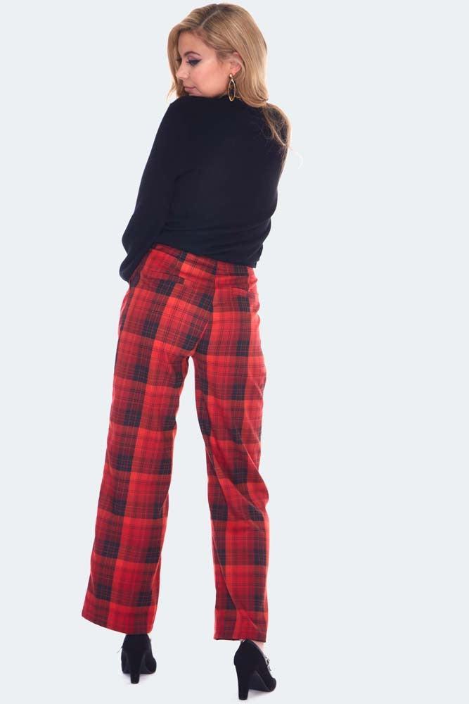 Plaid Vintage Style High Waisted Trousers-Voodoo Vixen-Dark Fashion Clothing