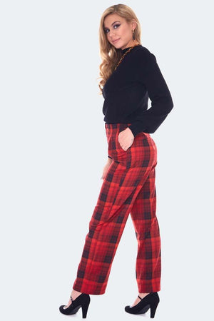 Plaid Vintage Style High Waisted Trousers-Voodoo Vixen-Dark Fashion Clothing