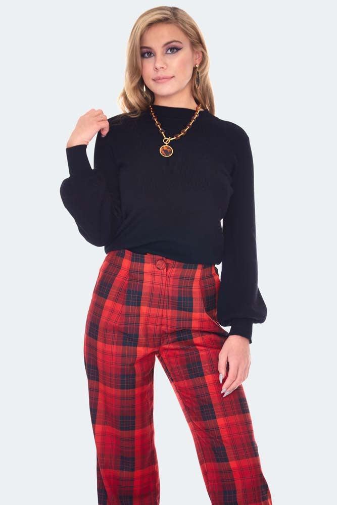 Plaid Vintage Style High Waisted Trousers-Voodoo Vixen-Dark Fashion Clothing