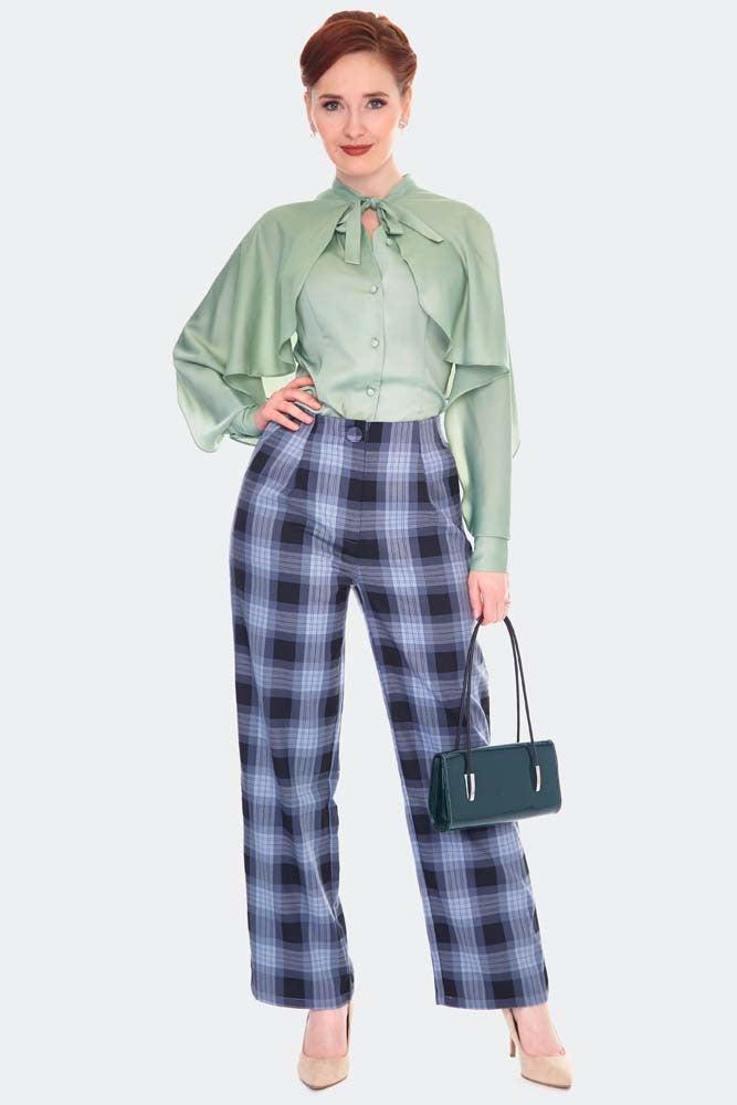 Plaid Vintage Style High Waisted Trousers-Voodoo Vixen-Dark Fashion Clothing