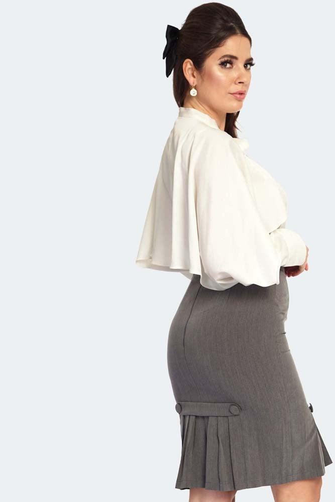 Pleat Detail Pinstripe Pencil Skirt-Voodoo Vixen-Dark Fashion Clothing