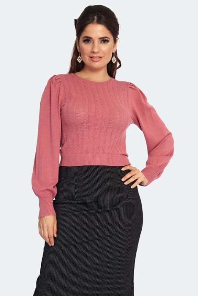 Pleated Sholder Pointelle Sweater-Voodoo Vixen-Dark Fashion Clothing