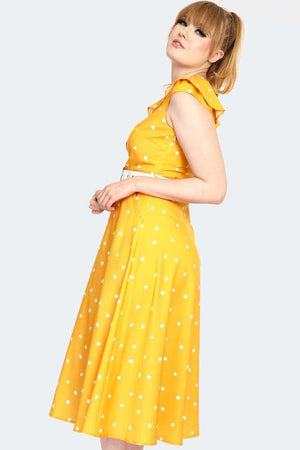 Polka Dot Wide Collar Midi Flare Dress-Voodoo Vixen-Dark Fashion Clothing