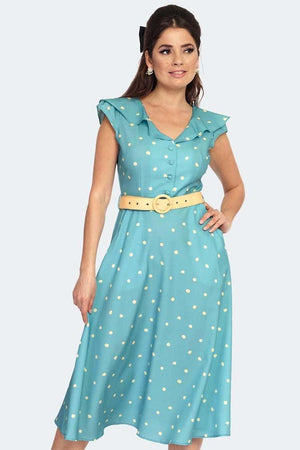 Polka Dot Wide Collar Midi Flare Dress-Voodoo Vixen-Dark Fashion Clothing