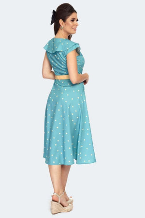 Polka Dot Wide Collar Midi Flare Dress-Voodoo Vixen-Dark Fashion Clothing