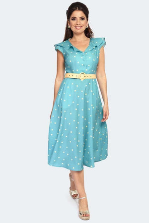 Polka Dot Wide Collar Midi Flare Dress-Voodoo Vixen-Dark Fashion Clothing