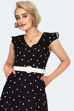 Polka Dot Wide Collar Midi Flare Dress-Voodoo Vixen-Dark Fashion Clothing