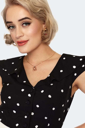 Polka Dot Wide Collar Midi Flare Dress-Voodoo Vixen-Dark Fashion Clothing