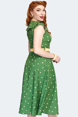 Polka Dot Wide Collar Midi Flare Dress-Voodoo Vixen-Dark Fashion Clothing