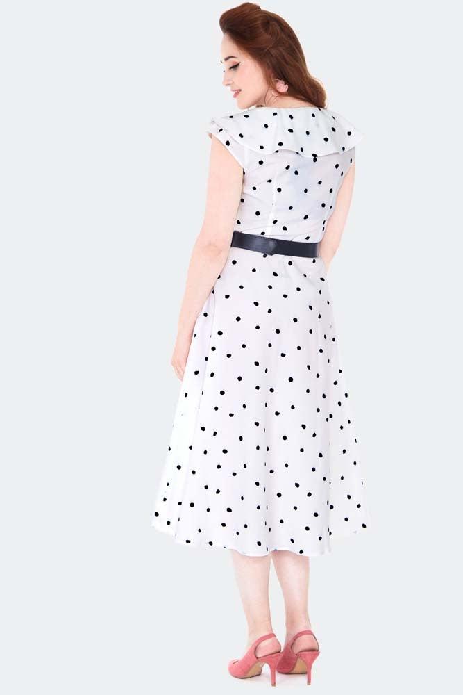 Polka Dot Wide Collar Midi Flare Dress-Voodoo Vixen-Dark Fashion Clothing