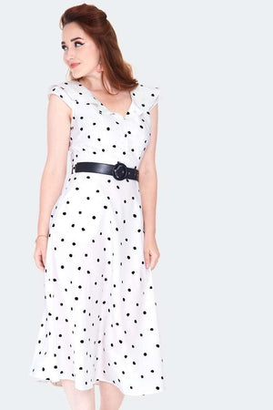 Polka Dot Wide Collar Midi Flare Dress-Voodoo Vixen-Dark Fashion Clothing