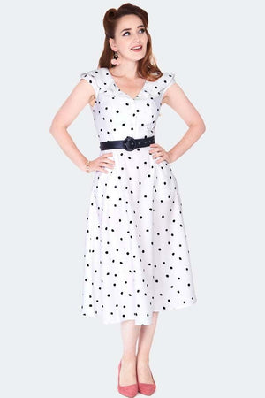 Polka Dot Wide Collar Midi Flare Dress-Voodoo Vixen-Dark Fashion Clothing