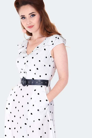 Polka Dot Wide Collar Midi Flare Dress-Voodoo Vixen-Dark Fashion Clothing